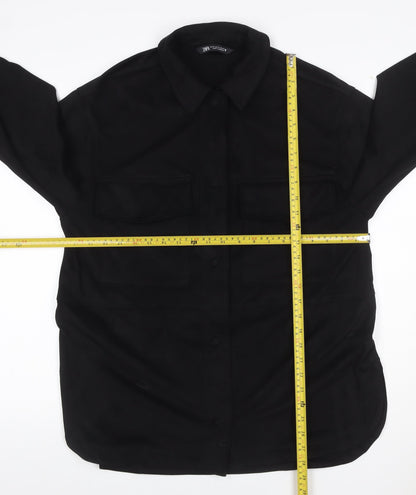 Zara Women Black M Military Utility Shirt Jacket Button Pockets