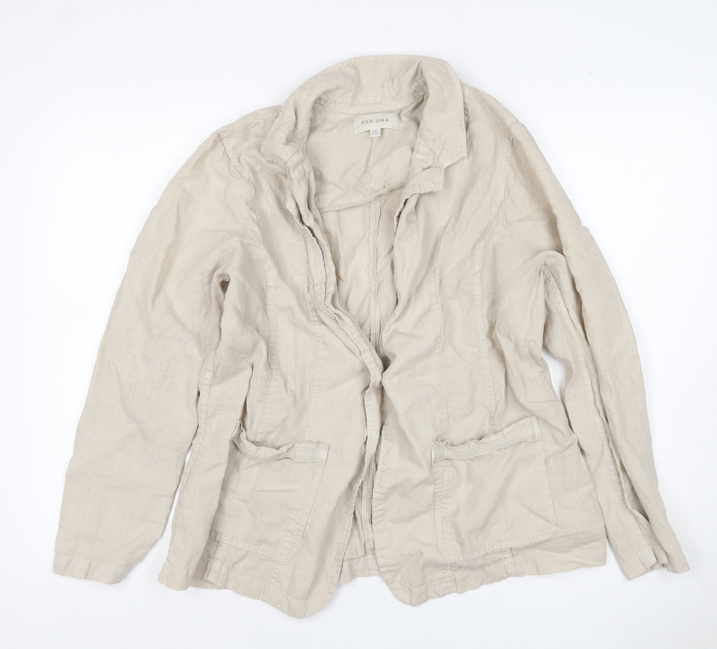 Per Una Women Beige UK 18 Linen Open Front Lightweight Suit Jacket