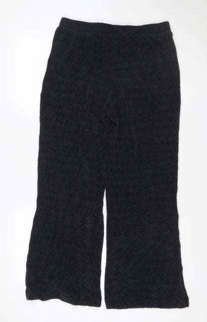 Marks and Spencer Women Black M Knit Wide-Leg Stretch Trousers
