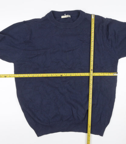 Cotton Traders Men's Blue L Cable Knit Crew Neck Cotton Jumper