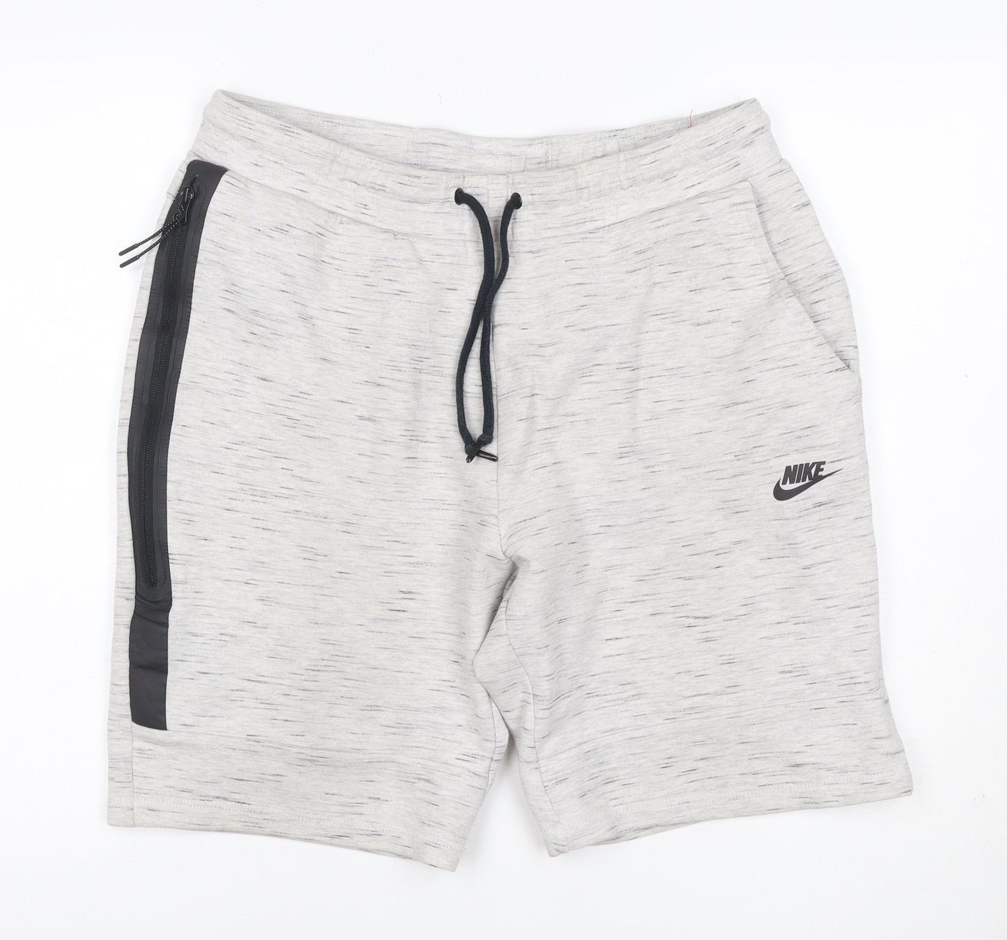 Nike Women’s Grey Marl Sweat Shorts Size L Drawstring Zip Pocket