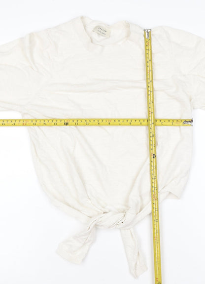 Jigsaw Women Ivory M Linen Cotton Tie Front Long Sleeve Knit Top