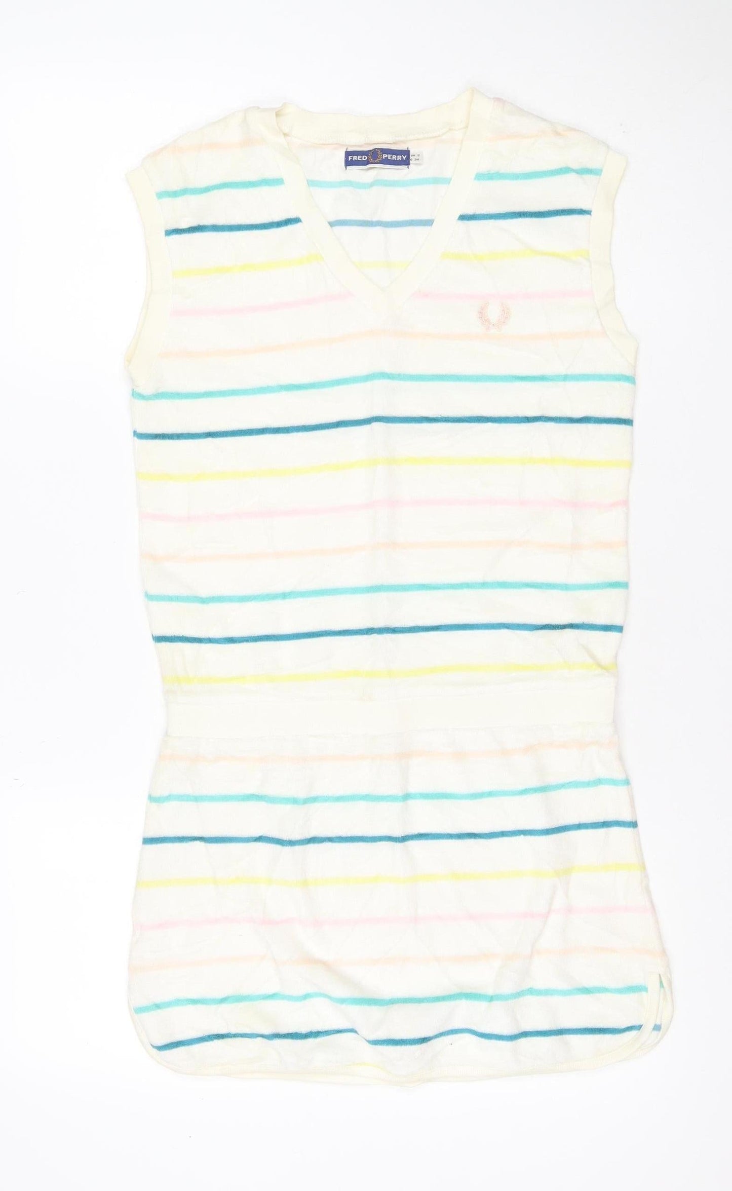 Fred Perry Women Multicoloured UK 8 Striped V-Neck Jumper Dress