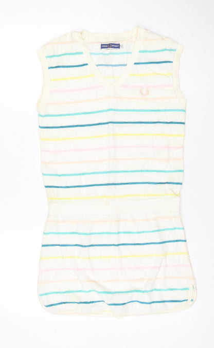 Fred Perry Women Multicoloured UK 8 Striped V-Neck Jumper Dress
