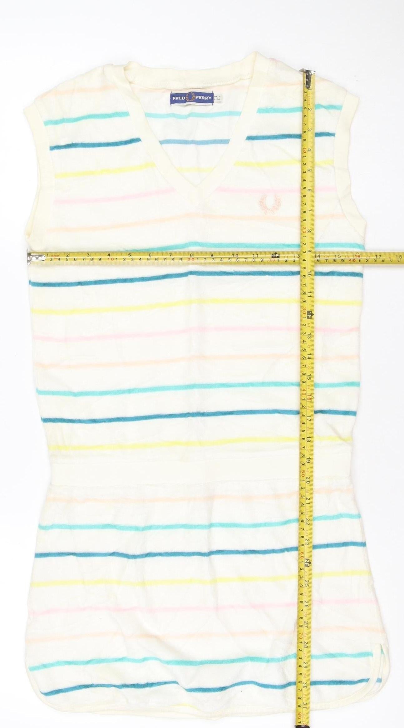Fred Perry Women Multicoloured UK 8 Striped V-Neck Jumper Dress