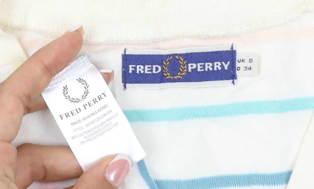 Fred Perry Women Multicoloured UK 8 Striped V-Neck Jumper Dress