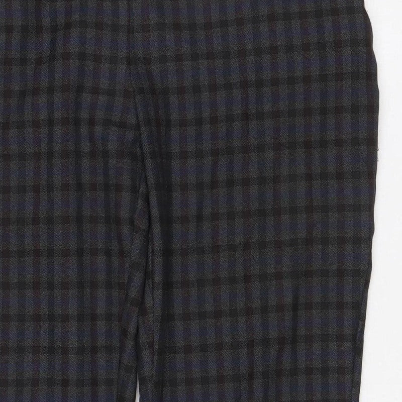 Dorothy Perkins Women Blue Check Straight Trousers UK 10 Adjustable Waist