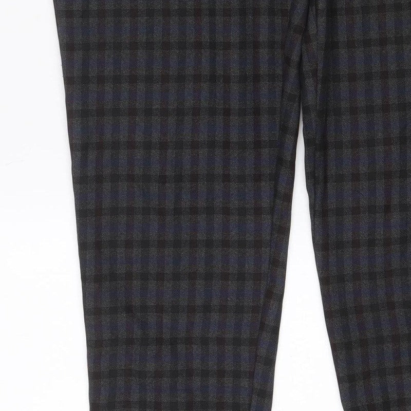 Dorothy Perkins Women Blue Check Straight Trousers UK 10 Adjustable Waist