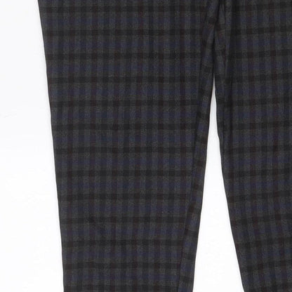 Dorothy Perkins Women Blue Check Straight Trousers UK 10 Adjustable Waist