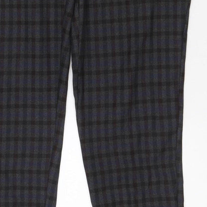 Dorothy Perkins Women Blue Check Straight Trousers UK 10 Adjustable Waist