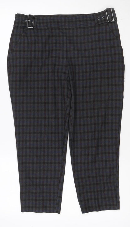 Dorothy Perkins Women Blue Check Straight Trousers UK 10 Adjustable Waist