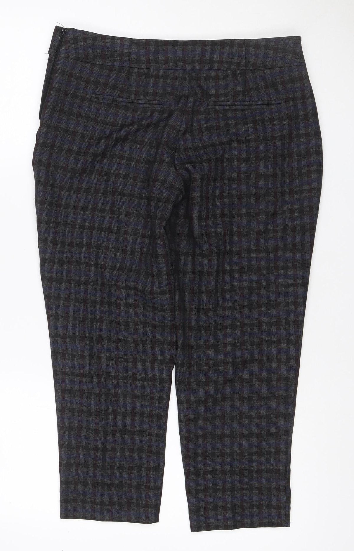 Dorothy Perkins Women Blue Check Straight Trousers UK 10 Adjustable Waist