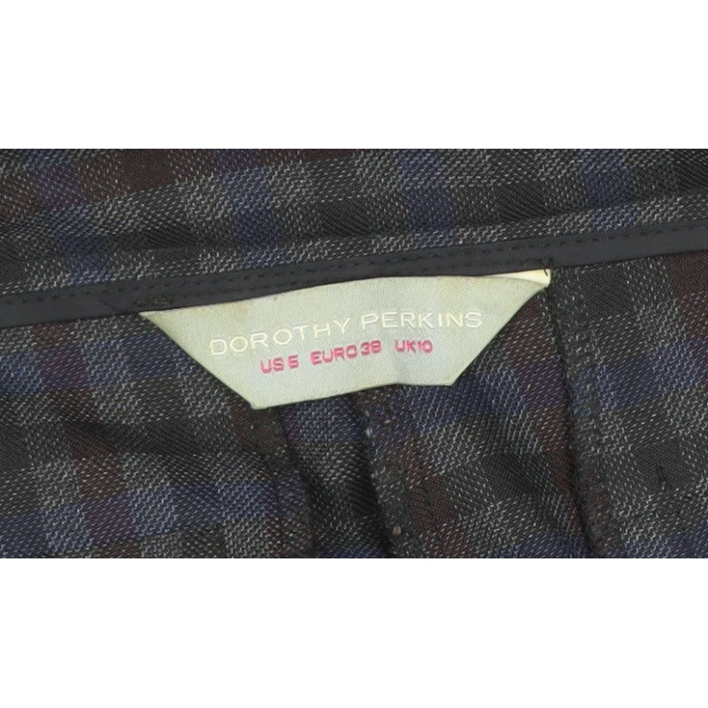 Dorothy Perkins Women Blue Check Straight Trousers UK 10 Adjustable Waist