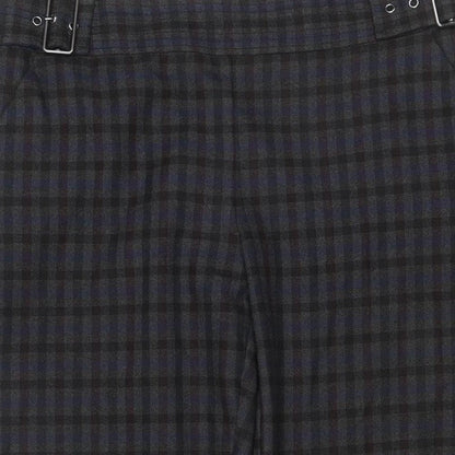Dorothy Perkins Women Blue Check Straight Trousers UK 10 Adjustable Waist