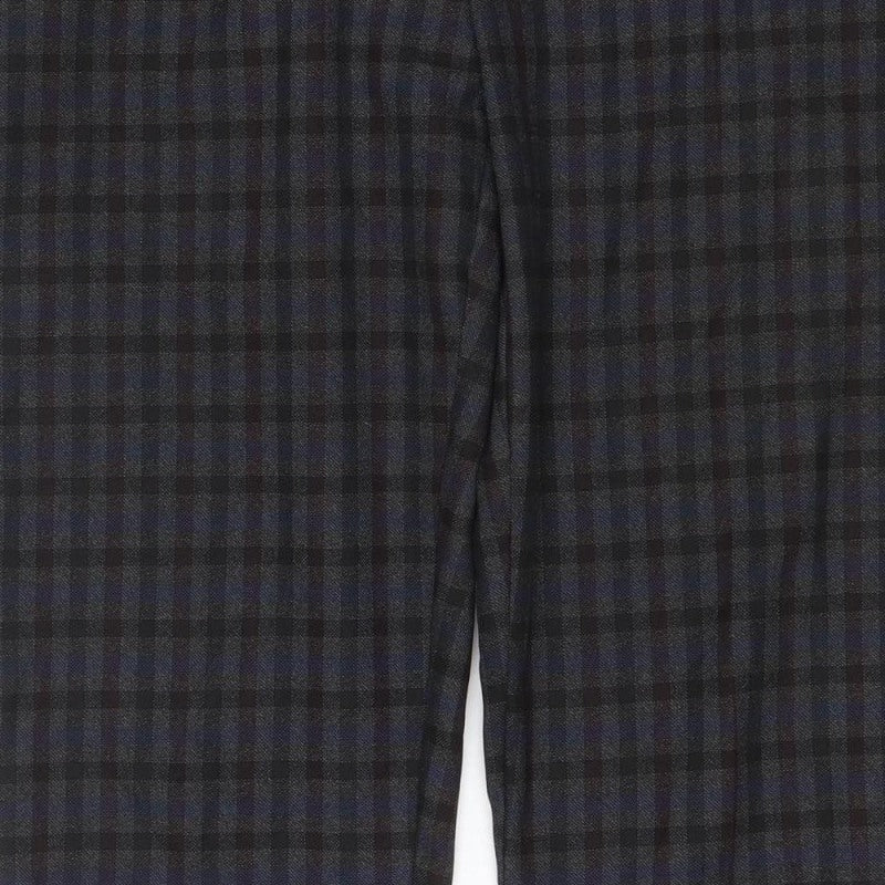 Dorothy Perkins Women Blue Check Straight Trousers UK 10 Adjustable Waist