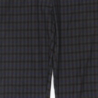 Dorothy Perkins Women Blue Check Straight Trousers UK 10 Adjustable Waist