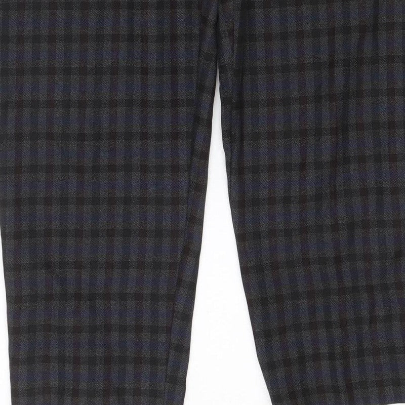Dorothy Perkins Women Blue Check Straight Trousers UK 10 Adjustable Waist