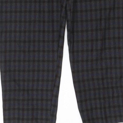 Dorothy Perkins Women Blue Check Straight Trousers UK 10 Adjustable Waist