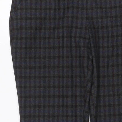 Dorothy Perkins Women Blue Check Straight Trousers UK 10 Adjustable Waist