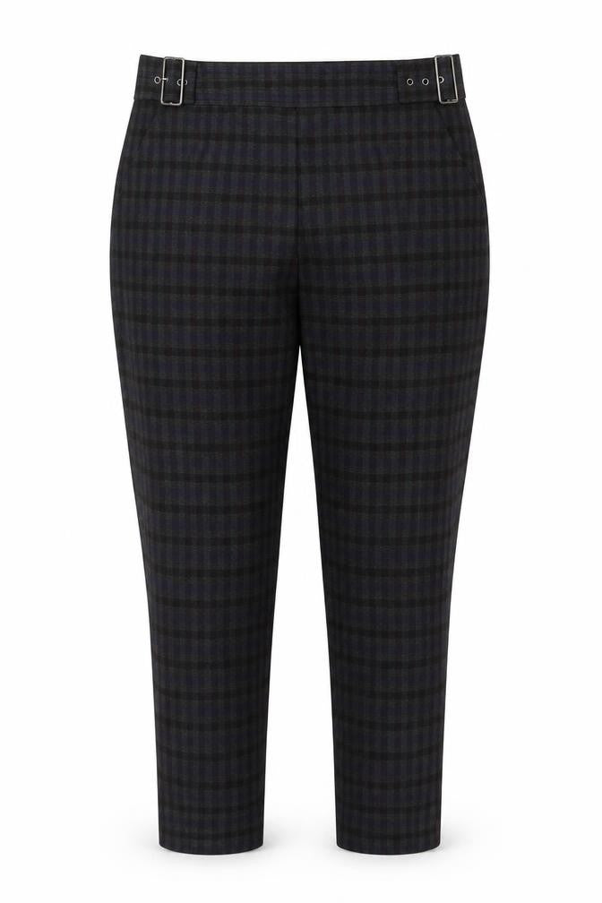 Dorothy Perkins Women Blue Check Straight Trousers UK 10 Adjustable Waist