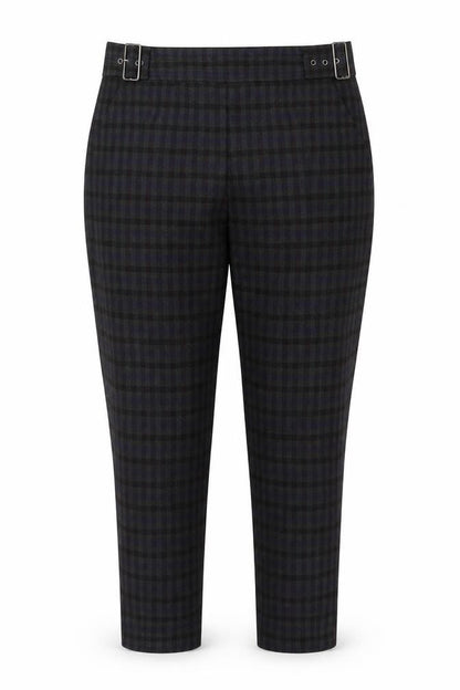 Dorothy Perkins Women Blue Check Straight Trousers UK 10 Adjustable Waist