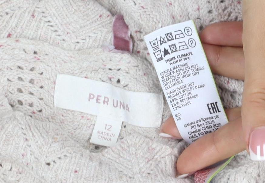 Per Una Women’s Ivory Size 12 Open Knit Wool Blend Pullover Jumper