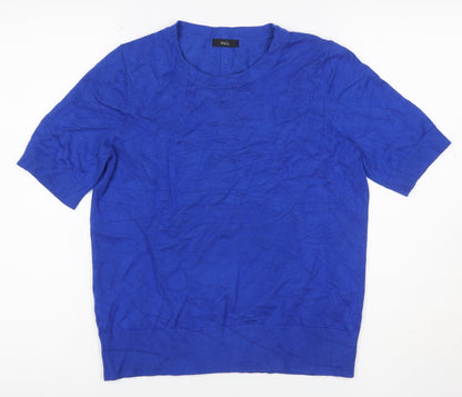 M&Co Women Blue Size 12 Knit Button Back Short Sleeve Basic Top