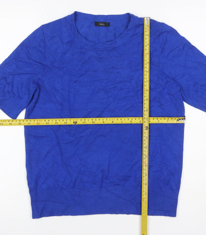 M&Co Women Blue Size 12 Knit Button Back Short Sleeve Basic Top