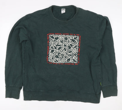 Uniqlo Keith Haring Unisex Adults Green L Graphic Pullover Sweatshirt