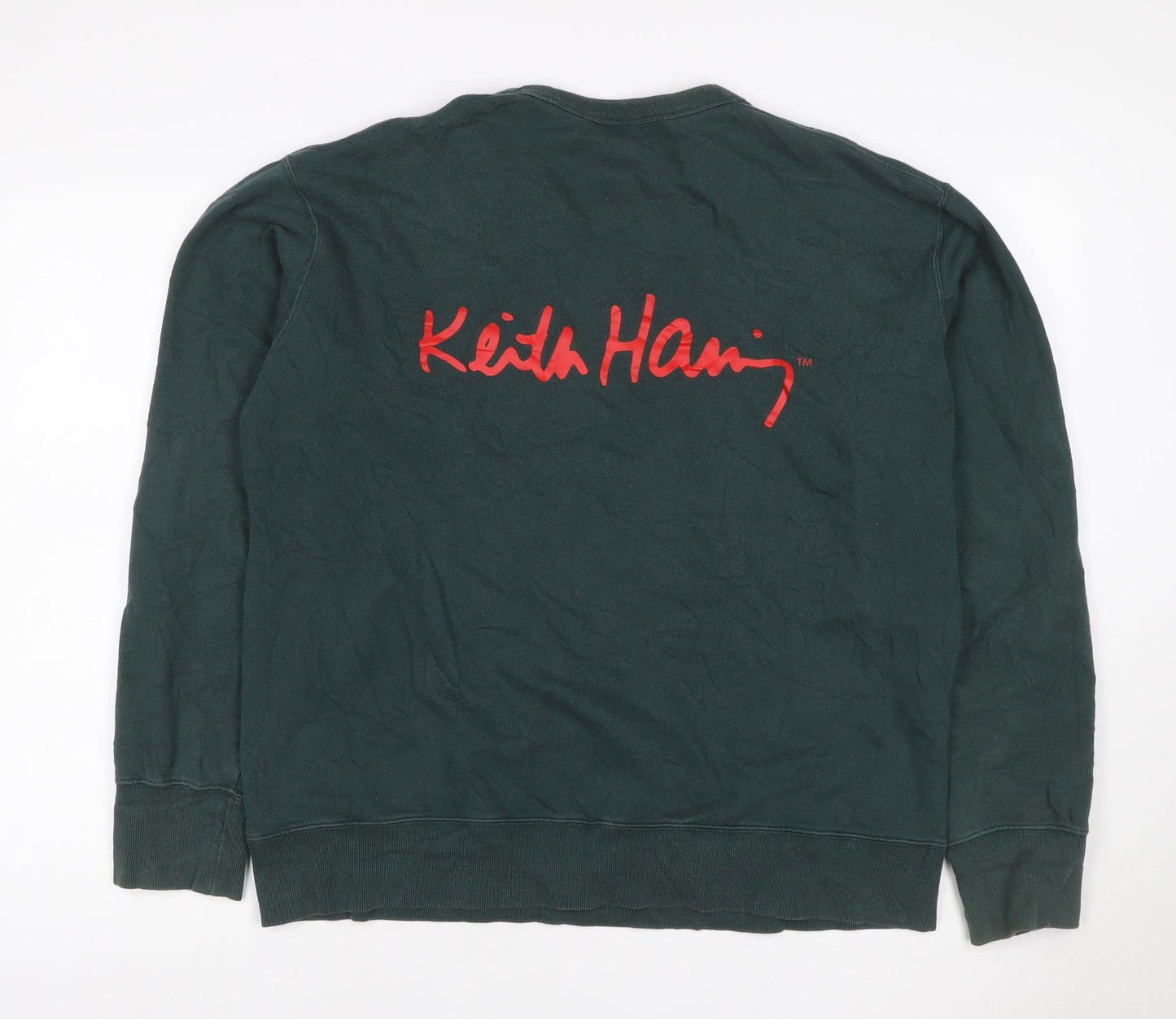 Uniqlo Keith Haring Unisex Adults Green L Graphic Pullover Sweatshirt