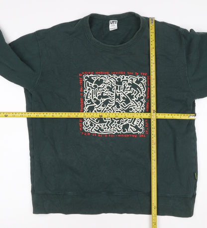 Uniqlo Keith Haring Unisex Adults Green L Graphic Pullover Sweatshirt