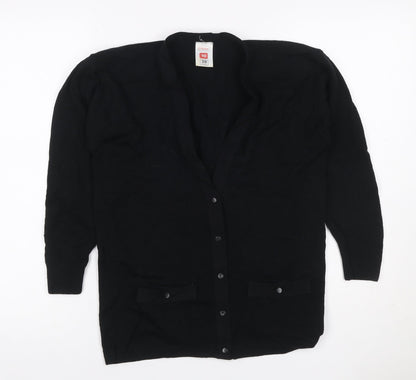 St Michael Women’s Black Size 10 Lambswool V-Neck Button Cardigan