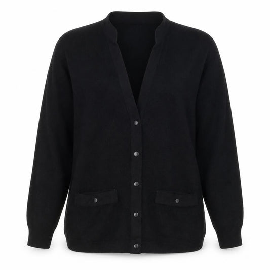 St Michael Women’s Black Size 10 Lambswool V-Neck Button Cardigan