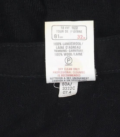 St Michael Women’s Black Size 10 Lambswool V-Neck Button Cardigan