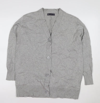 Marks and Spencer Women Grey S V-Neck Long Sleeve Button Cardigan