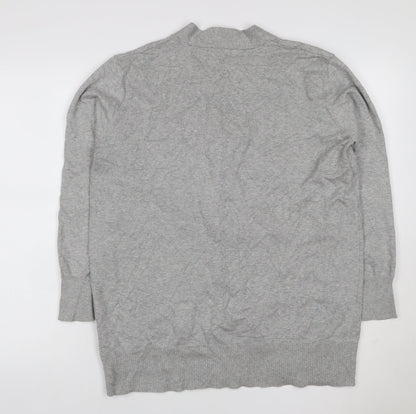 Marks and Spencer Women Grey S V-Neck Long Sleeve Button Cardigan
