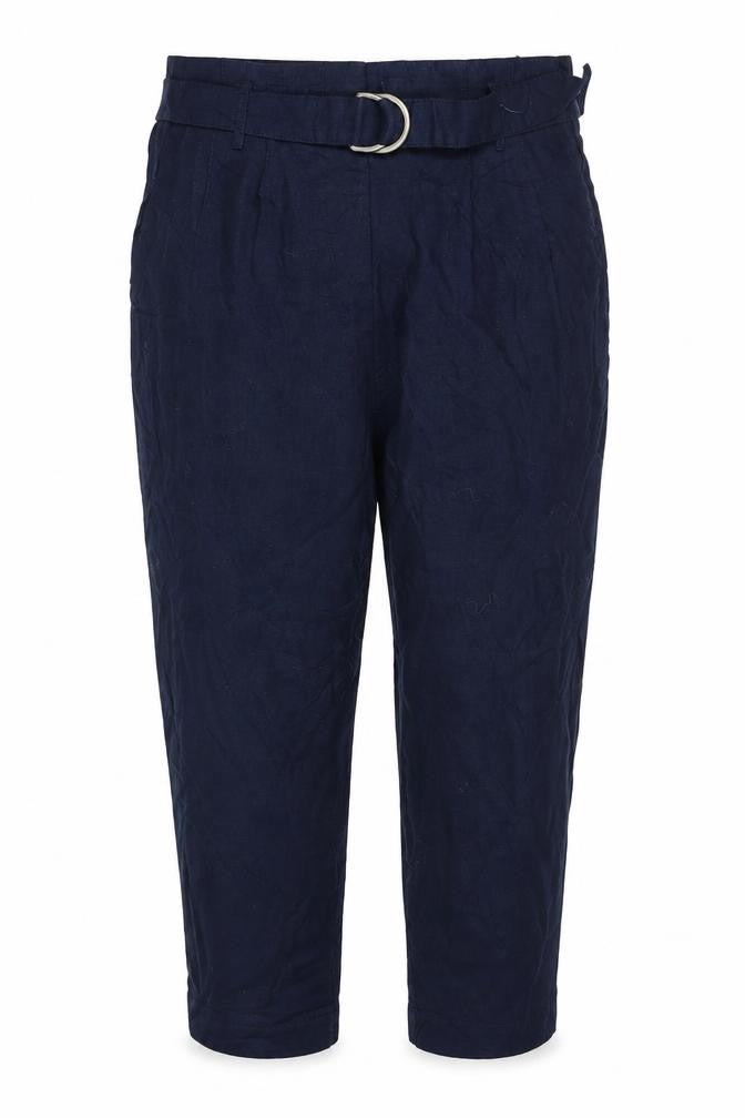 Marks & Spencer Collection Women Blue Linen Cropped Straight Trousers UK 14