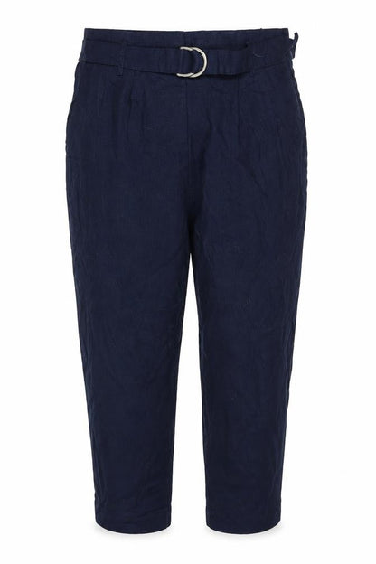 Marks & Spencer Collection Women Blue Linen Cropped Straight Trousers UK 14