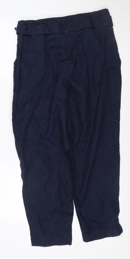 M&S Collection Women Blue Linen Cropped Straight Trousers UK 14