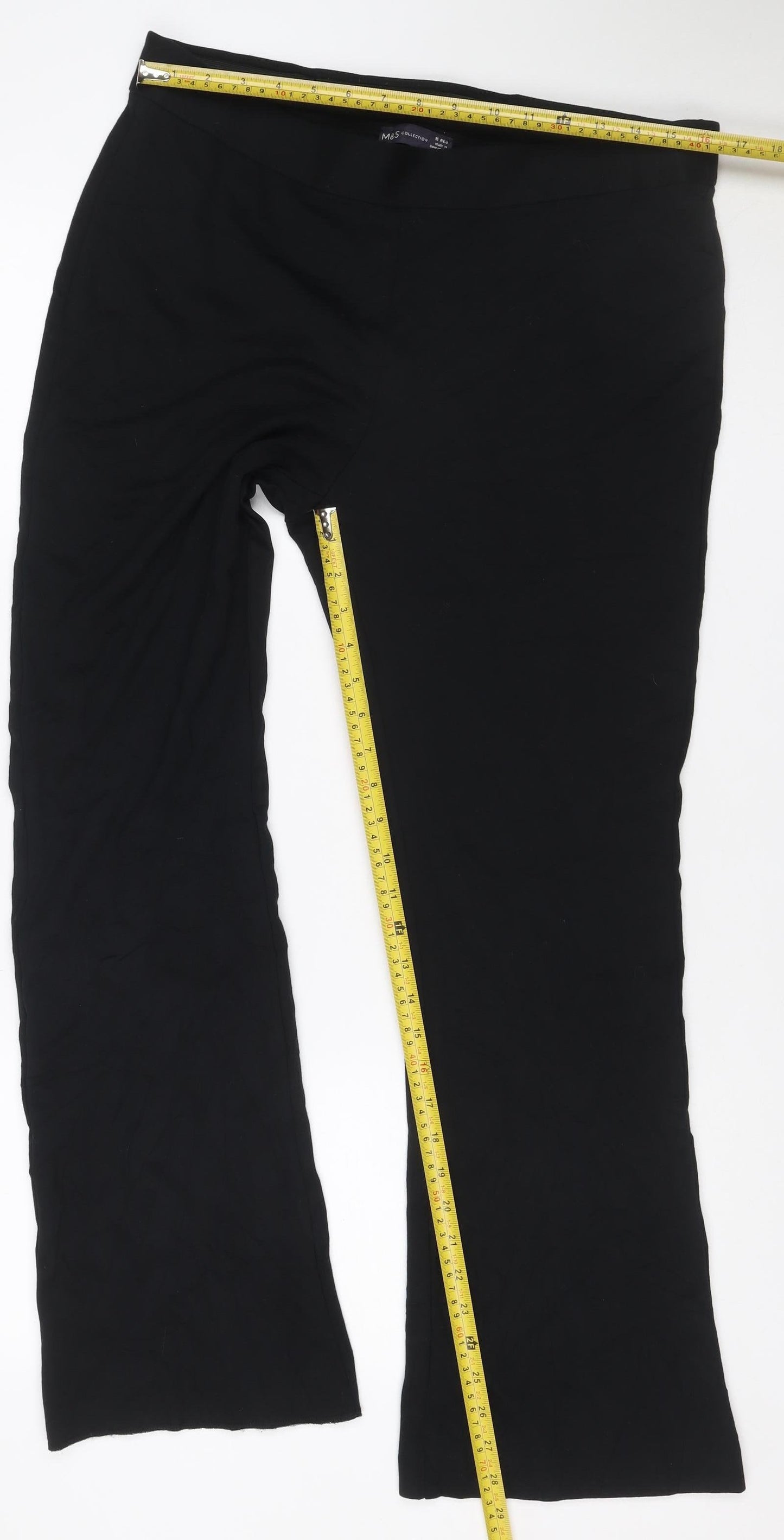 Marks and Spencer Women Black UK 18 Wide Leg Pull-On Trousers