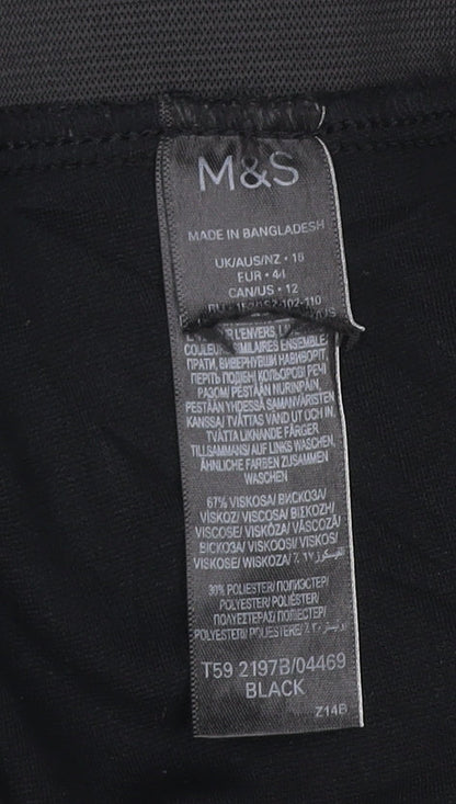 Marks and Spencer Women Black UK 18 Wide Leg Pull-On Trousers