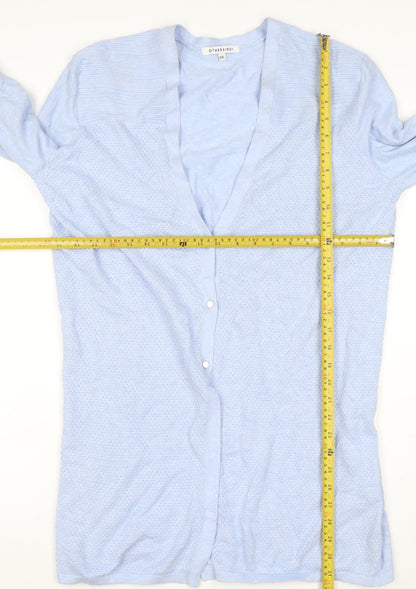 Otherside Women Blue 2XL Long Sleeve V-Neck Button Knit Cardigan