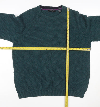Ted Baker Men's Green L Textured Knit Crew Neck Pullover Jumper