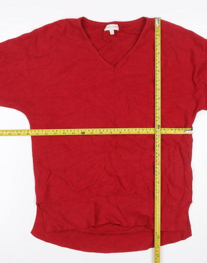 Monsoon Women Red Cashmere V-Neck Button Cuff Tunic Jumper Size S