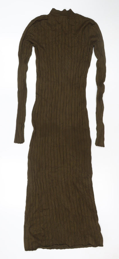 H&M Women’s Green S Cable Knit High Neck Midi Jumper Dress