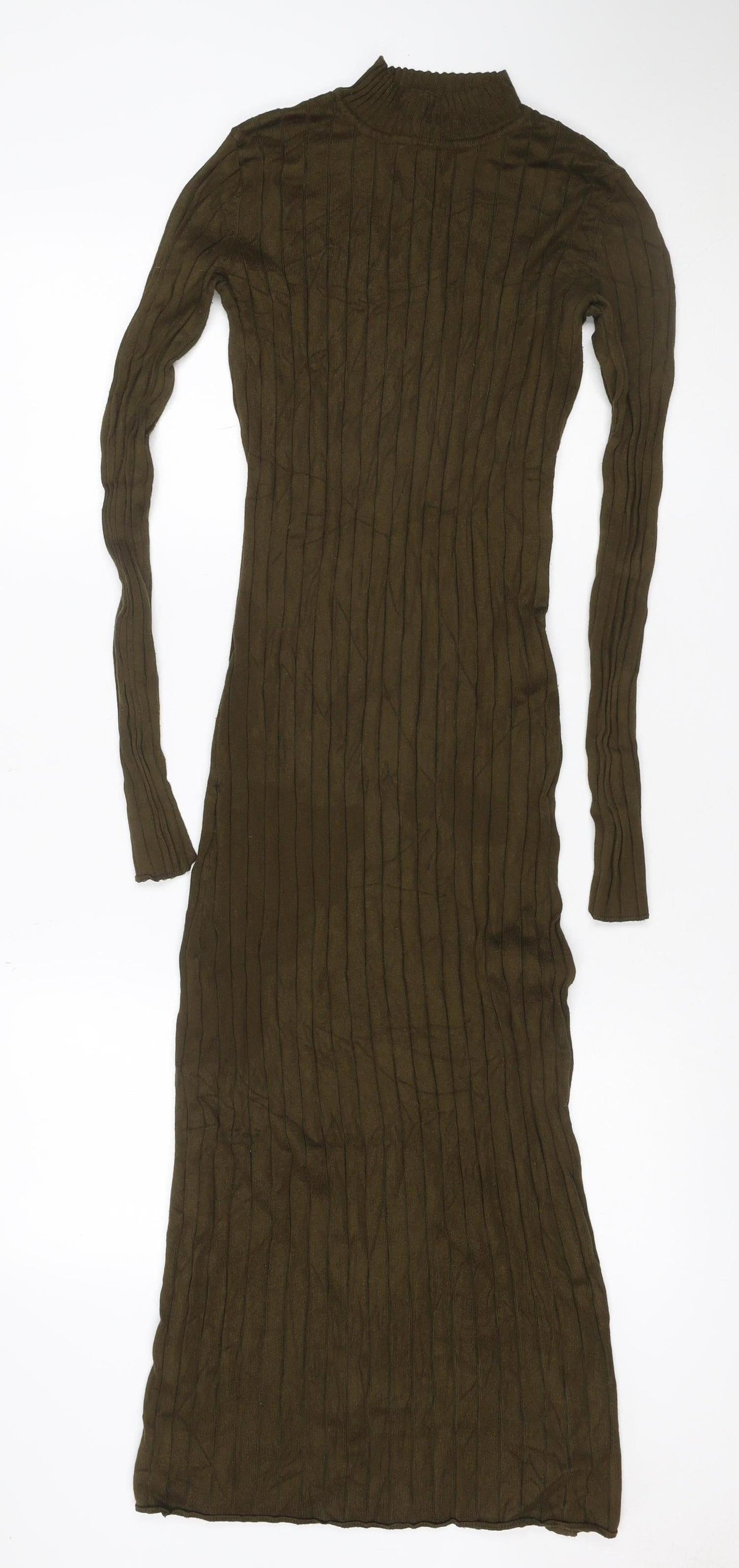 H&M Women’s Green S Cable Knit High Neck Midi Jumper Dress
