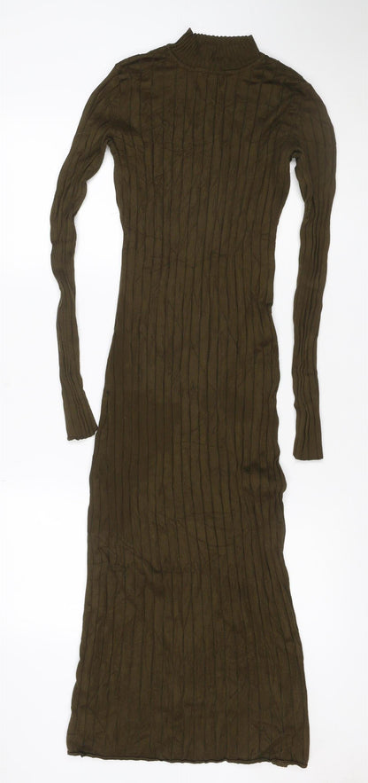 H&M Women’s Green S Cable Knit High Neck Midi Jumper Dress
