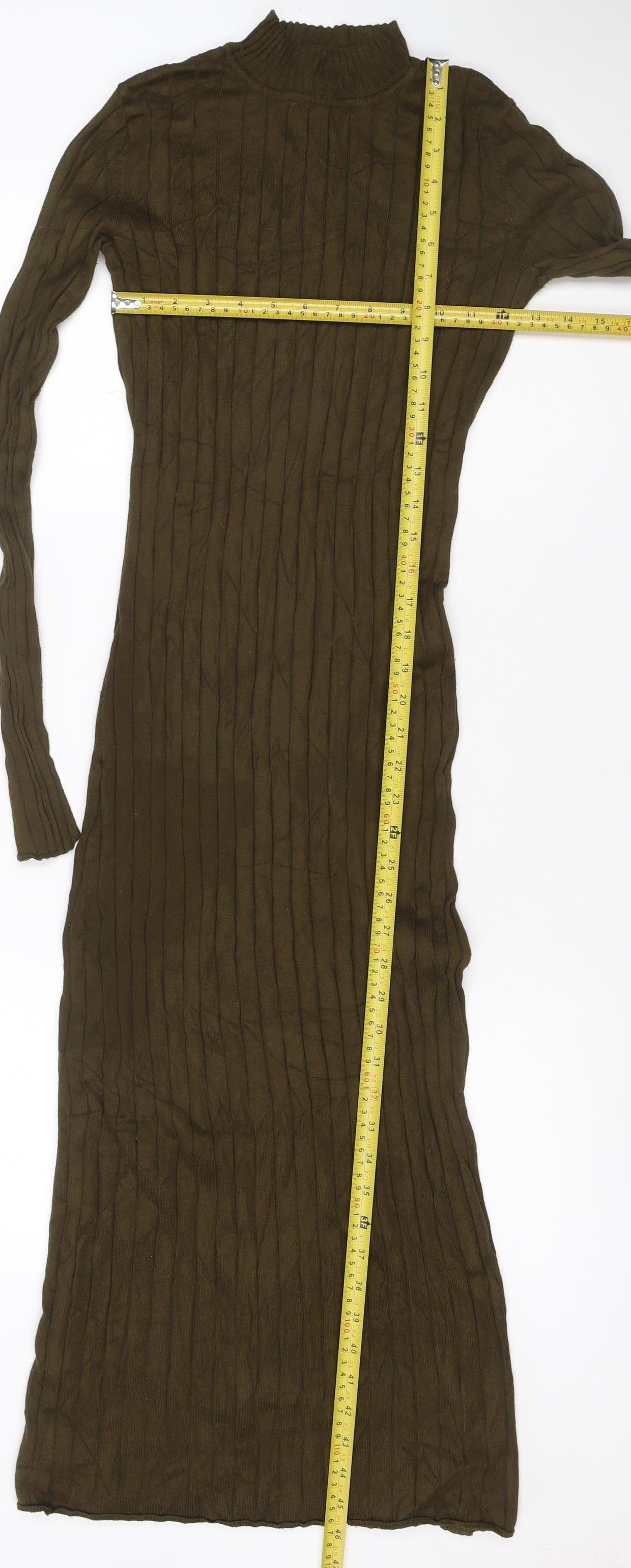 H&M Women’s Green S Cable Knit High Neck Midi Jumper Dress