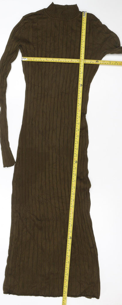 H&M Women’s Green S Cable Knit High Neck Midi Jumper Dress