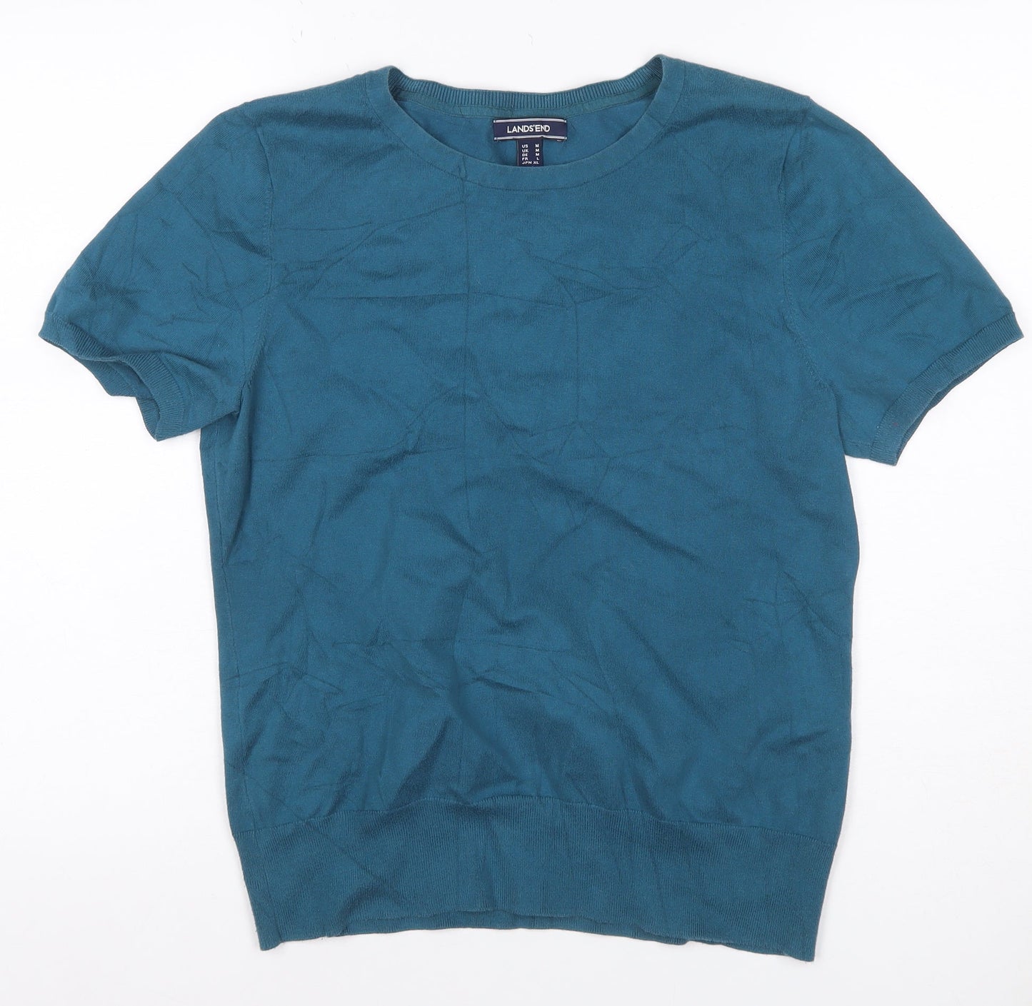 Lands' End Women's Blue M Jersey Knit Short Sleeve Crew Neck Top
